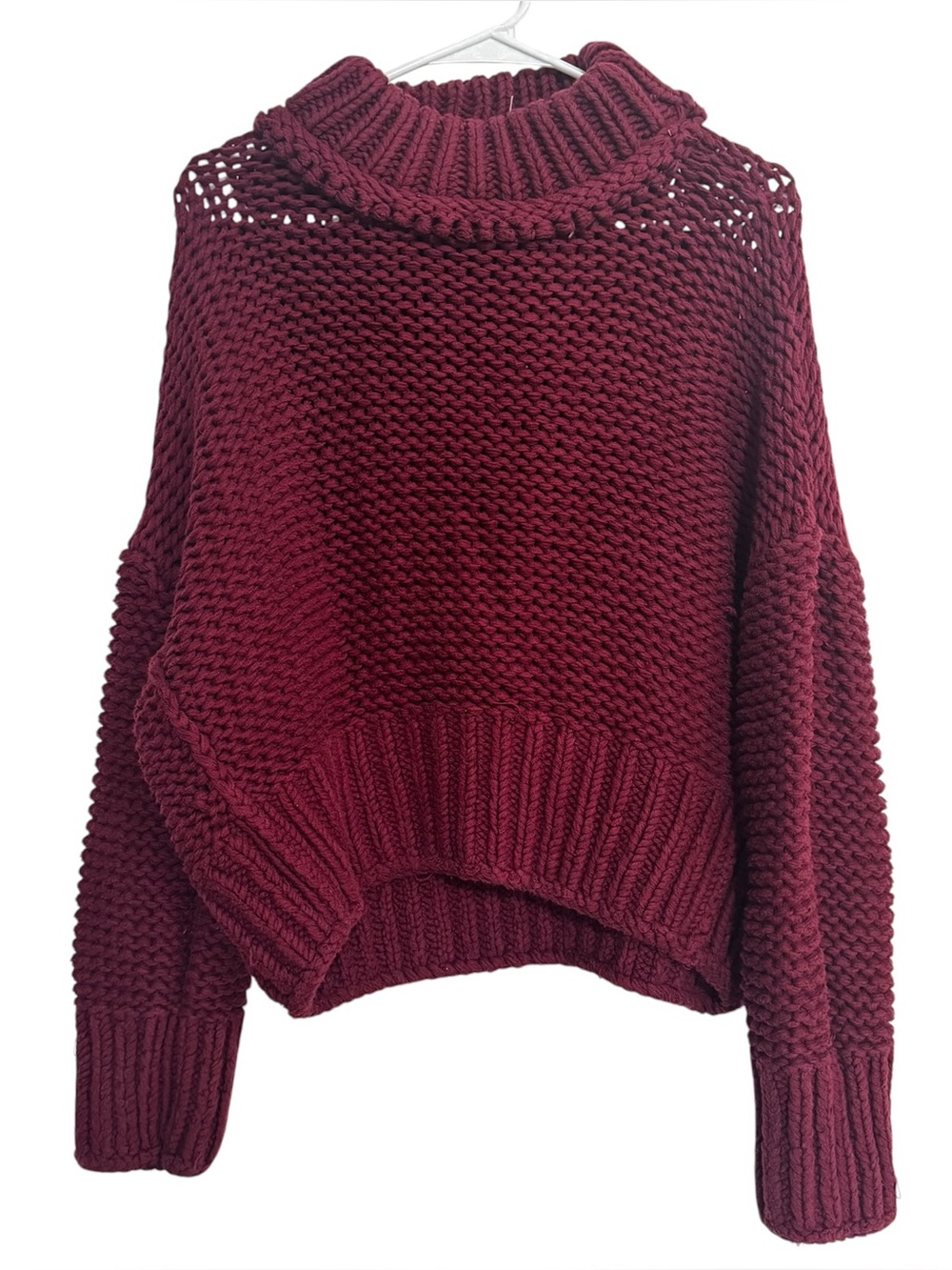 Free People My Only Sunshine Chunky Knit Sweater Turtleneck Maroon Red Womens M